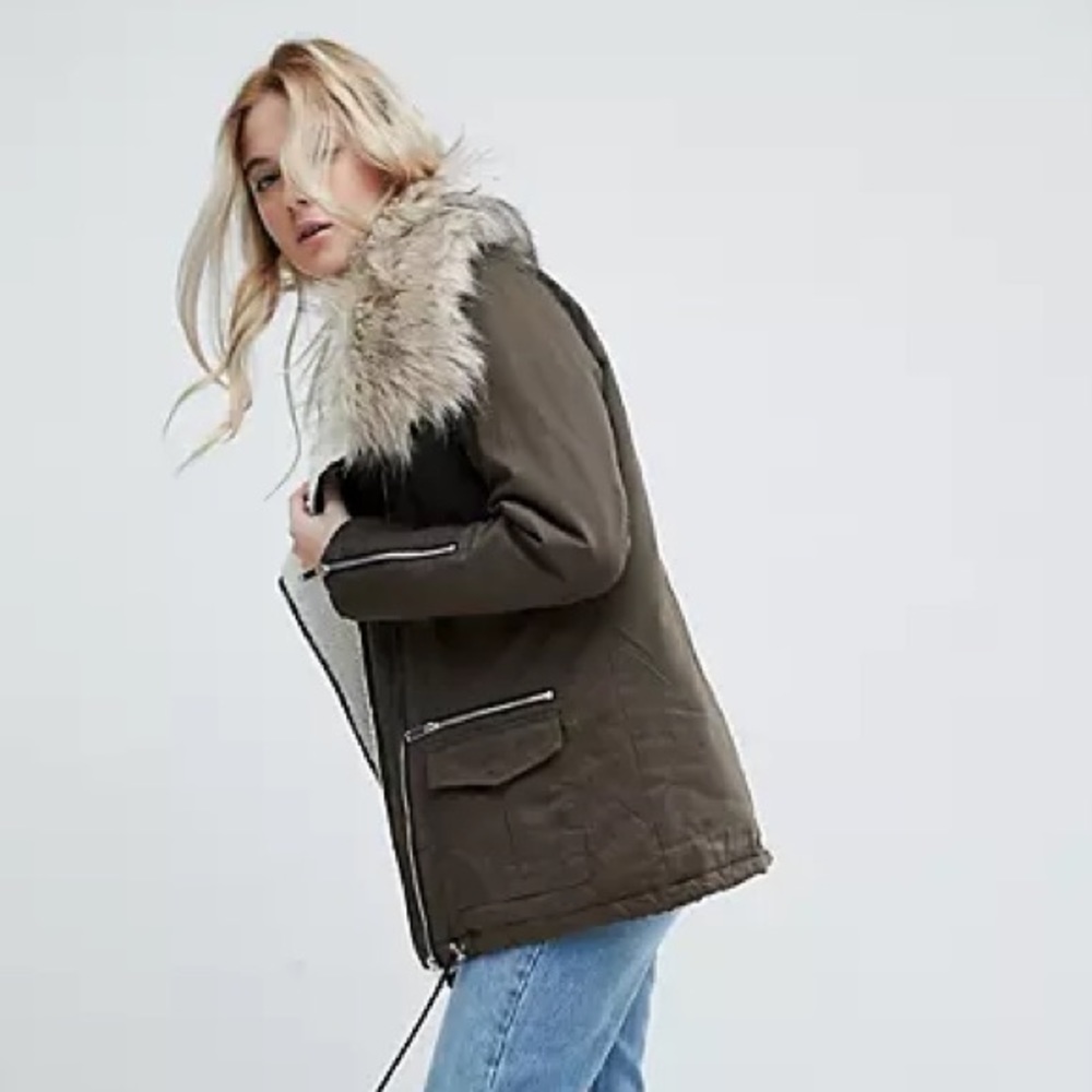 ASOS New Look Fur Lined Short Parka